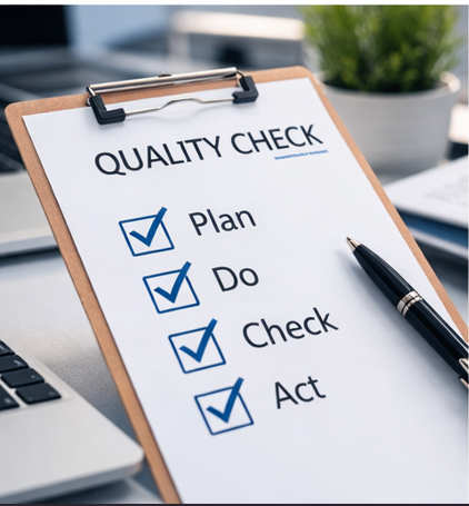 Plan, Do, Check, Act quality improvement cycle on a checklist